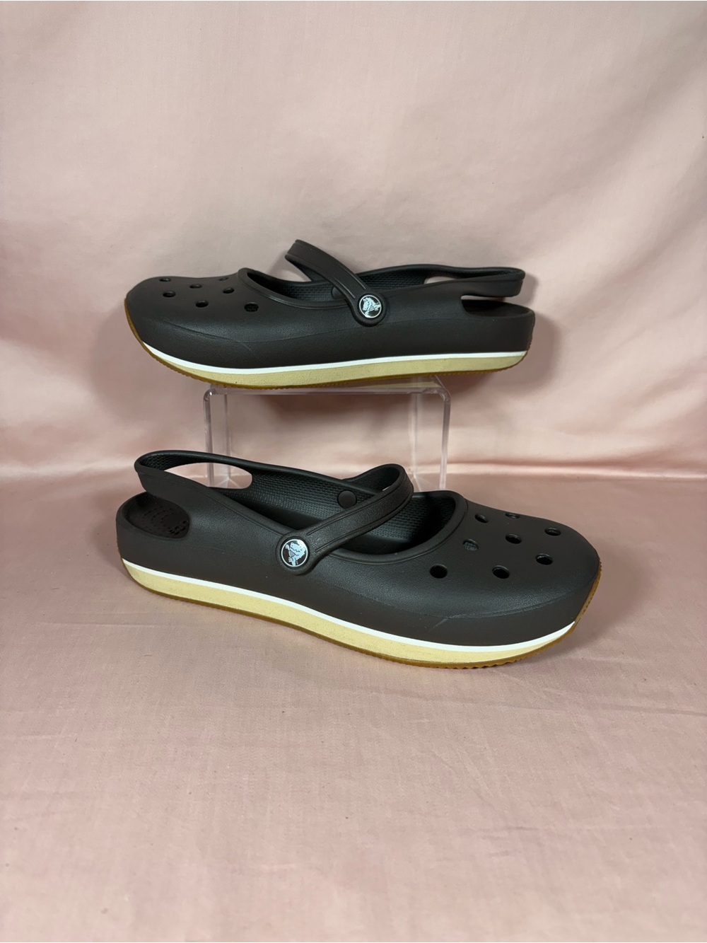 CROCS Women's Brown Perforated Toe Mary Jane Slingback Clogs Size 11